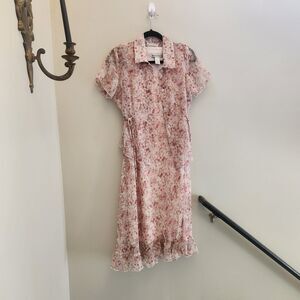 Vtg 90s/2000s Y2K Pink Floral Dress W/ Sheer Top Feminine Garden Party Coquette